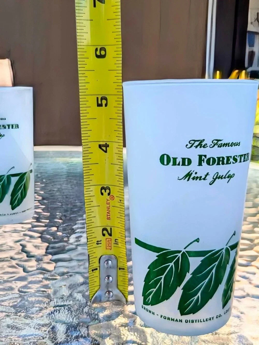Vintage OLD FORESTER MINT JULEP FROSTED GLASSES Set of 5 - Kentucky Bourbon Ad